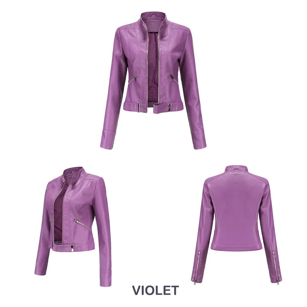 Women Casual Thin Leather Short Jacket
