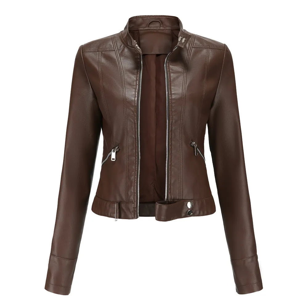 Women Casual Thin Leather Short Jacket