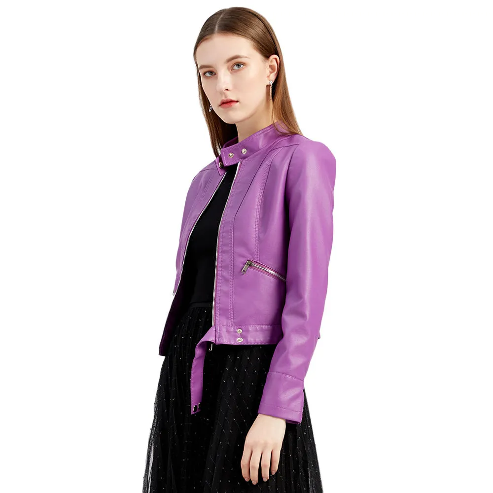 Women Casual Thin Leather Short Jacket