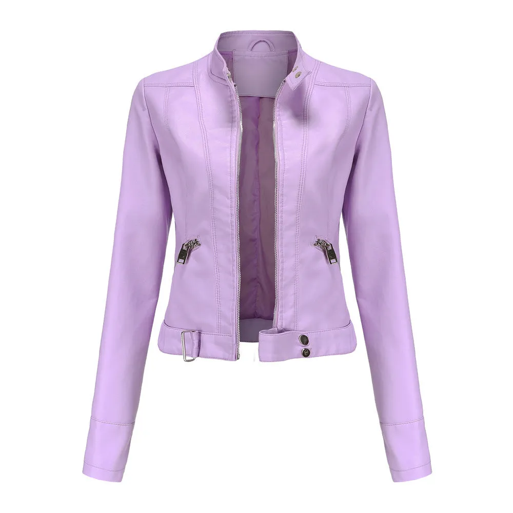 Women Casual Thin Leather Short Jacket