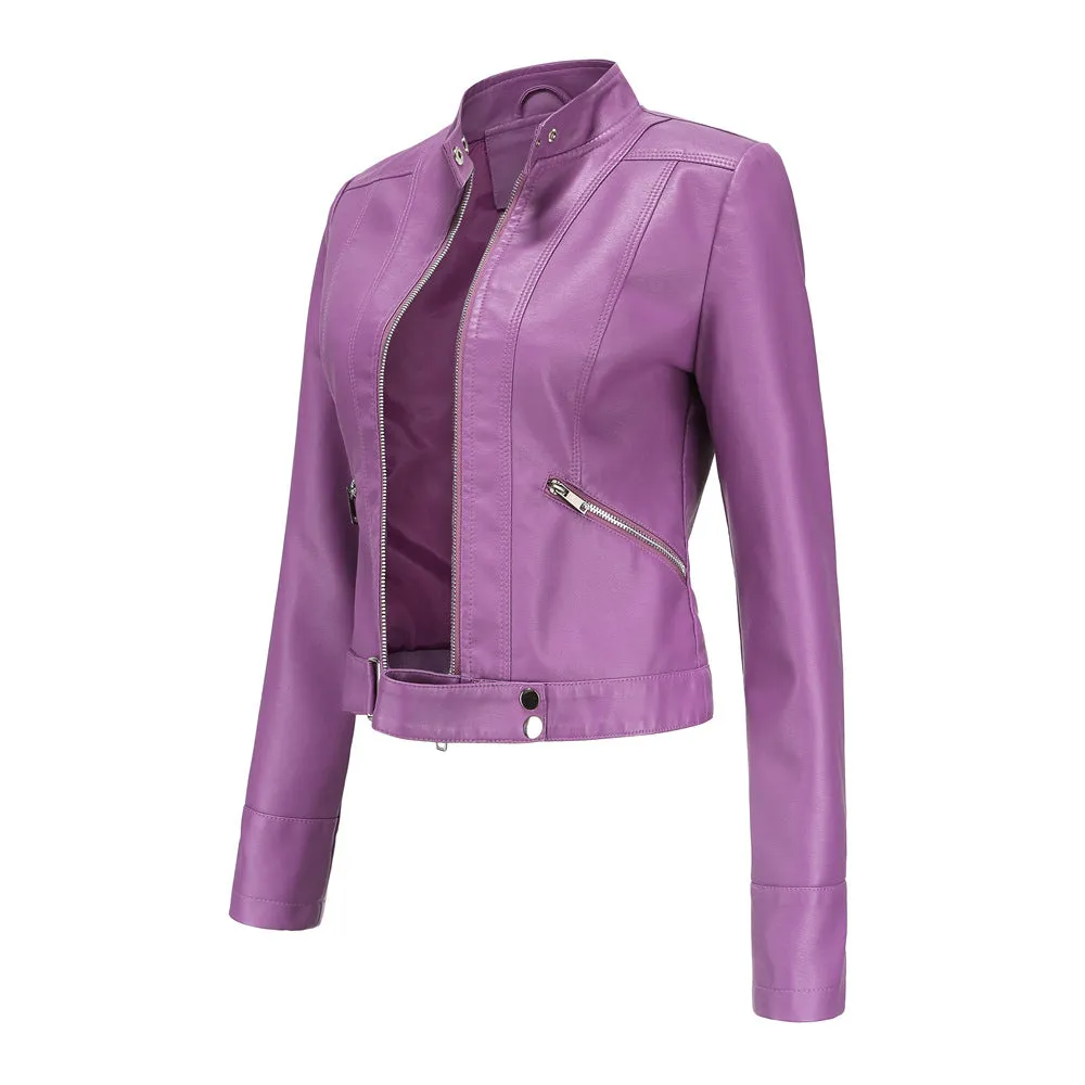 Women Casual Thin Leather Short Jacket