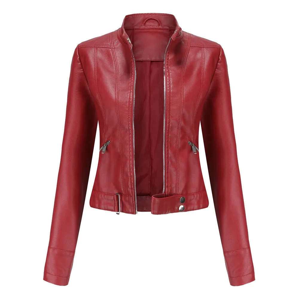 Women Casual Thin Leather Short Jacket