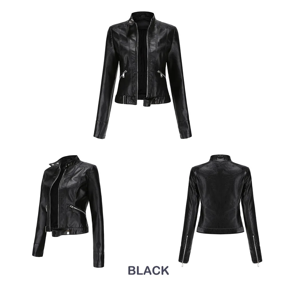 Women Casual Thin Leather Short Jacket