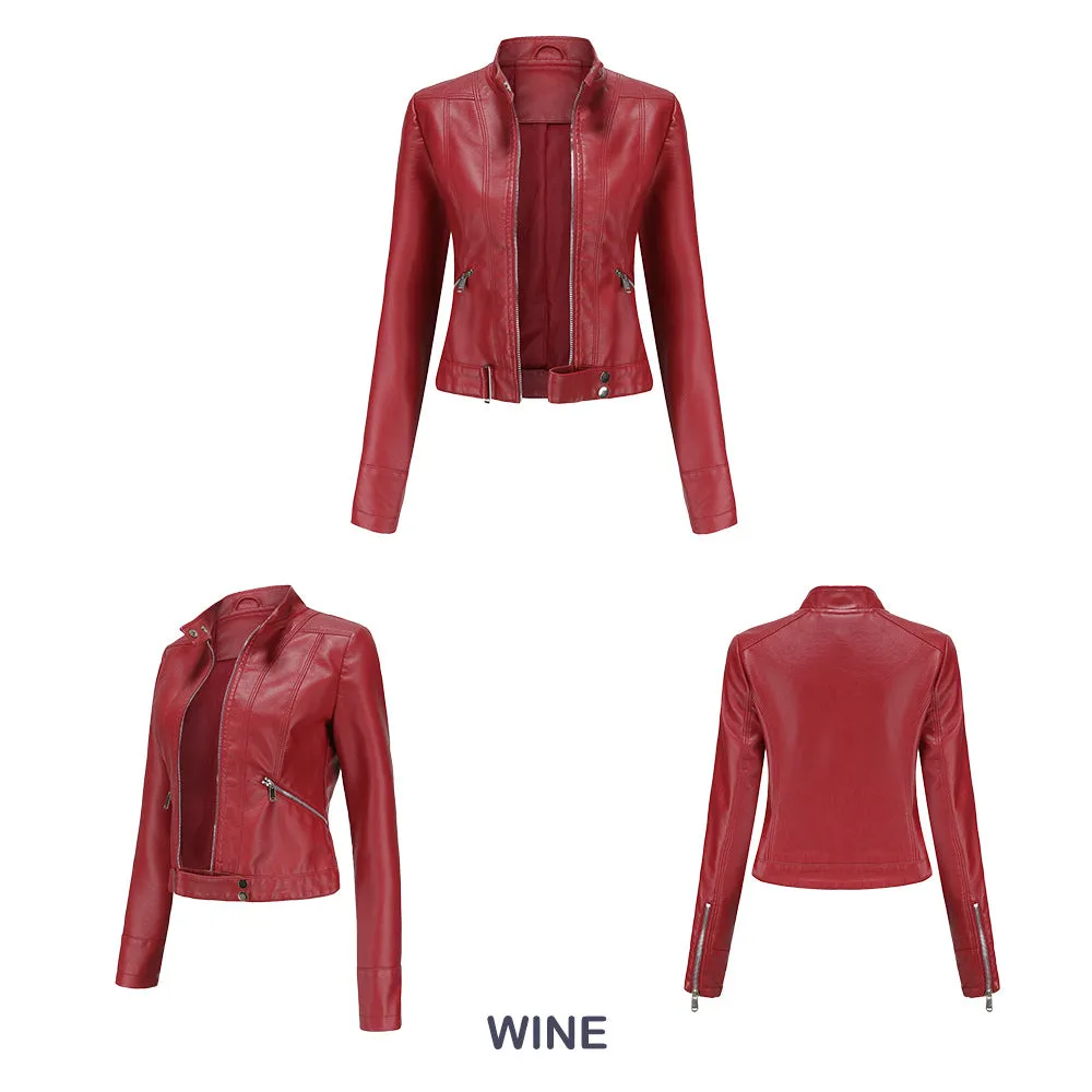 Women Casual Thin Leather Short Jacket