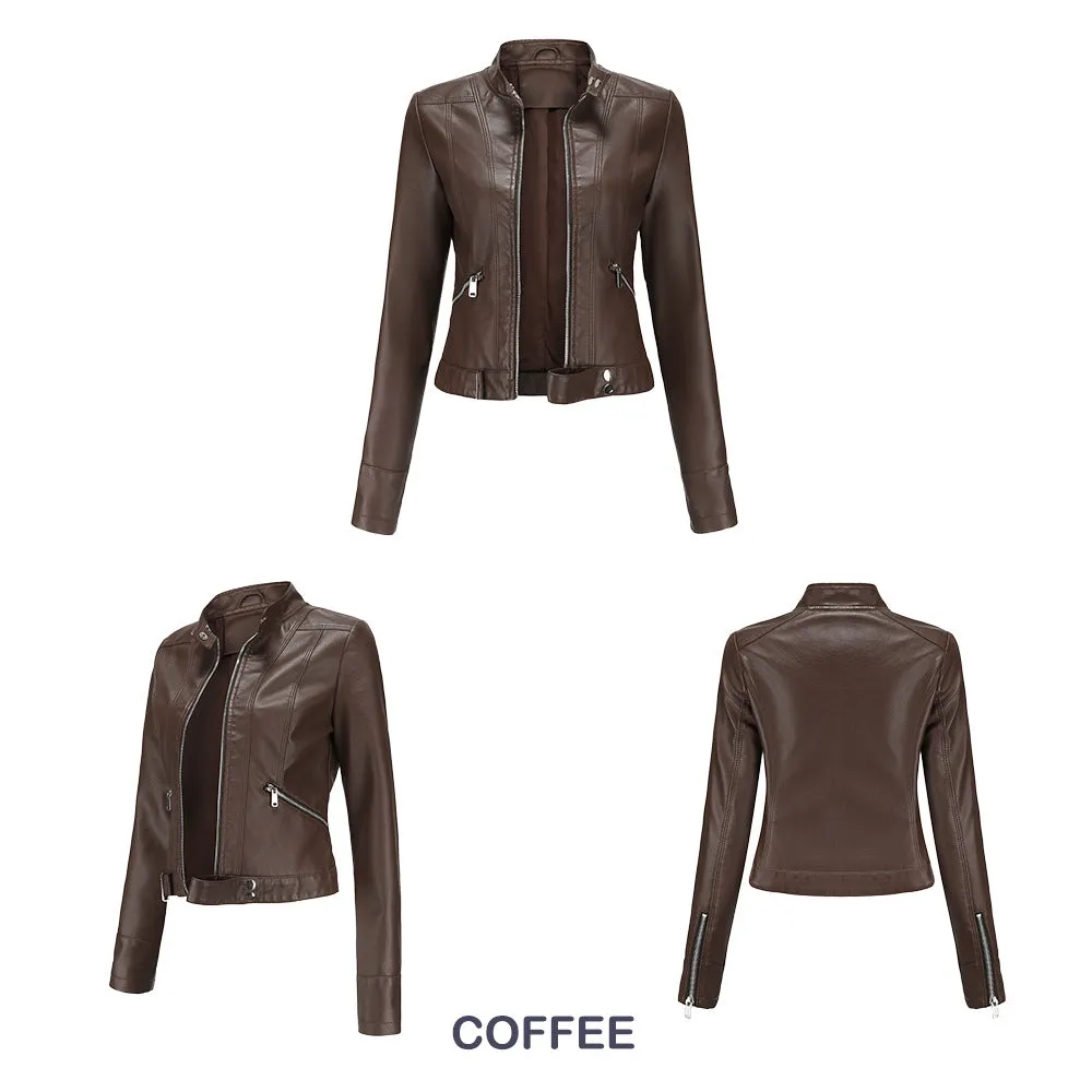 Women Casual Thin Leather Short Jacket