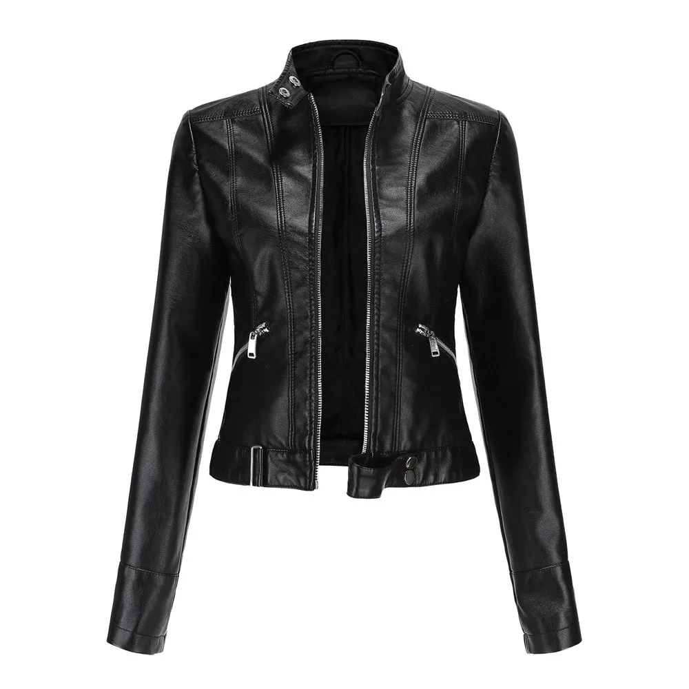 Women Casual Thin Leather Short Jacket