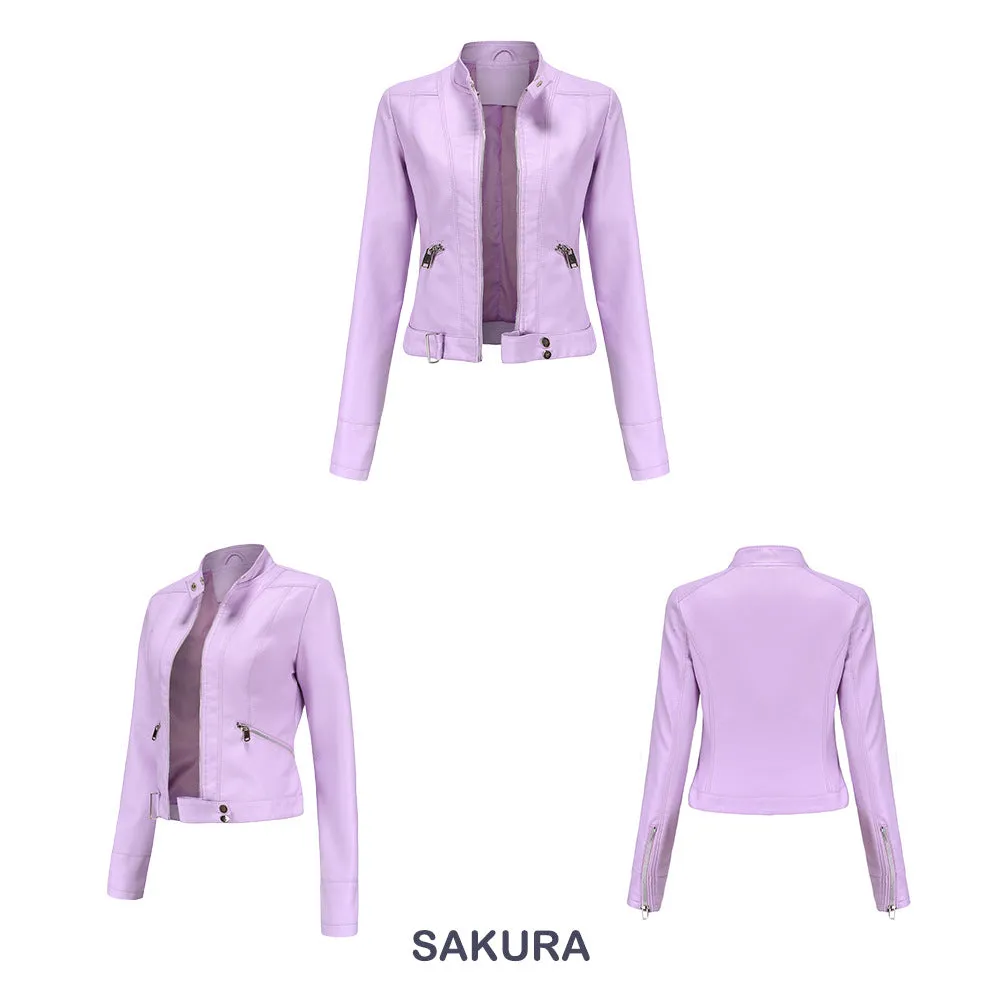Women Casual Thin Leather Short Jacket