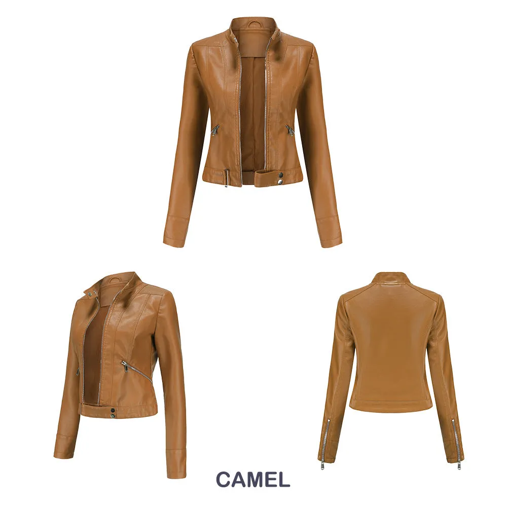 Women Casual Thin Leather Short Jacket