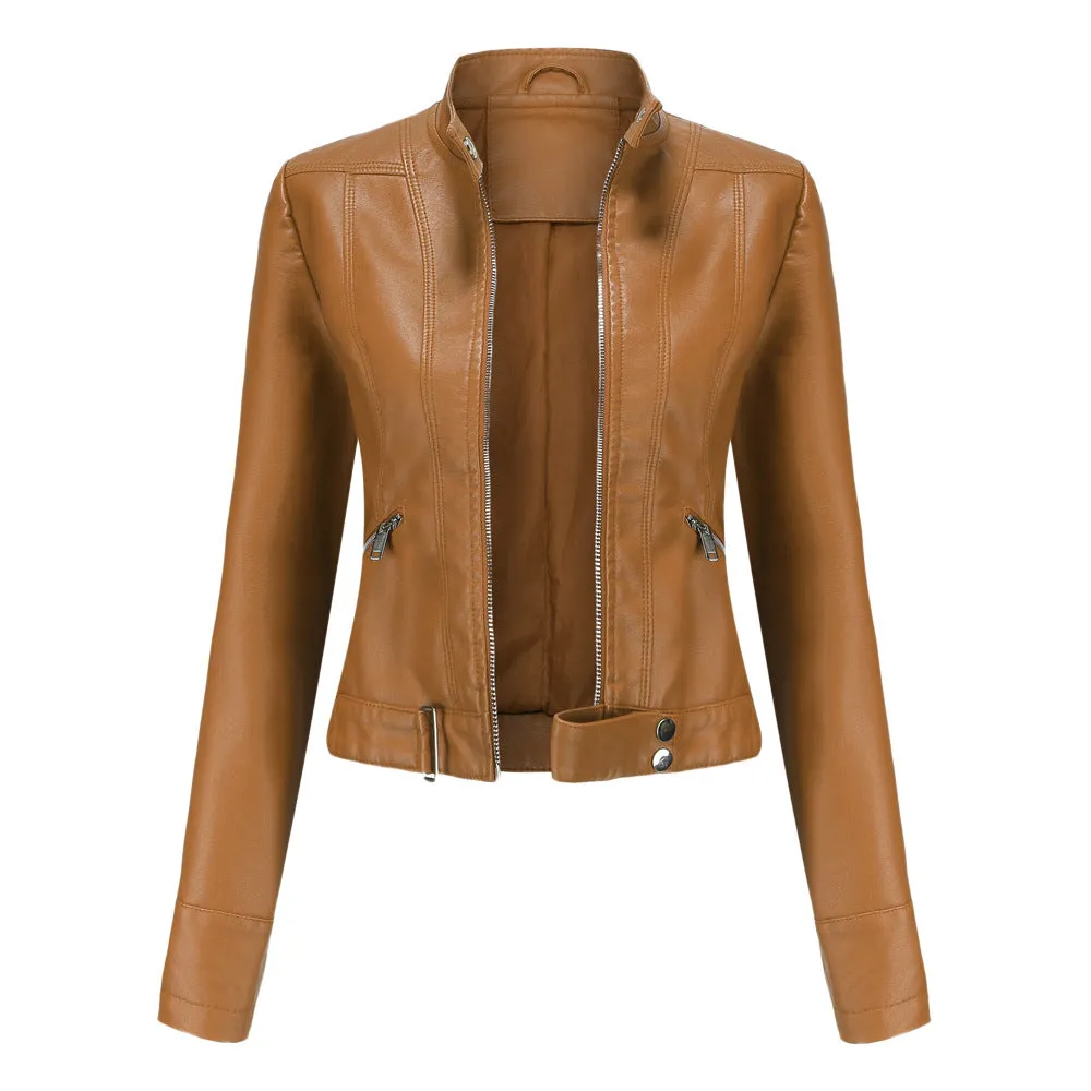 Women Casual Thin Leather Short Jacket