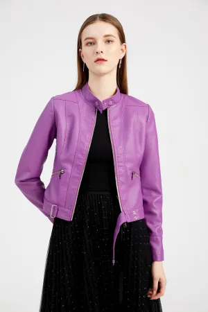 Women Casual Thin Leather Short Jacket