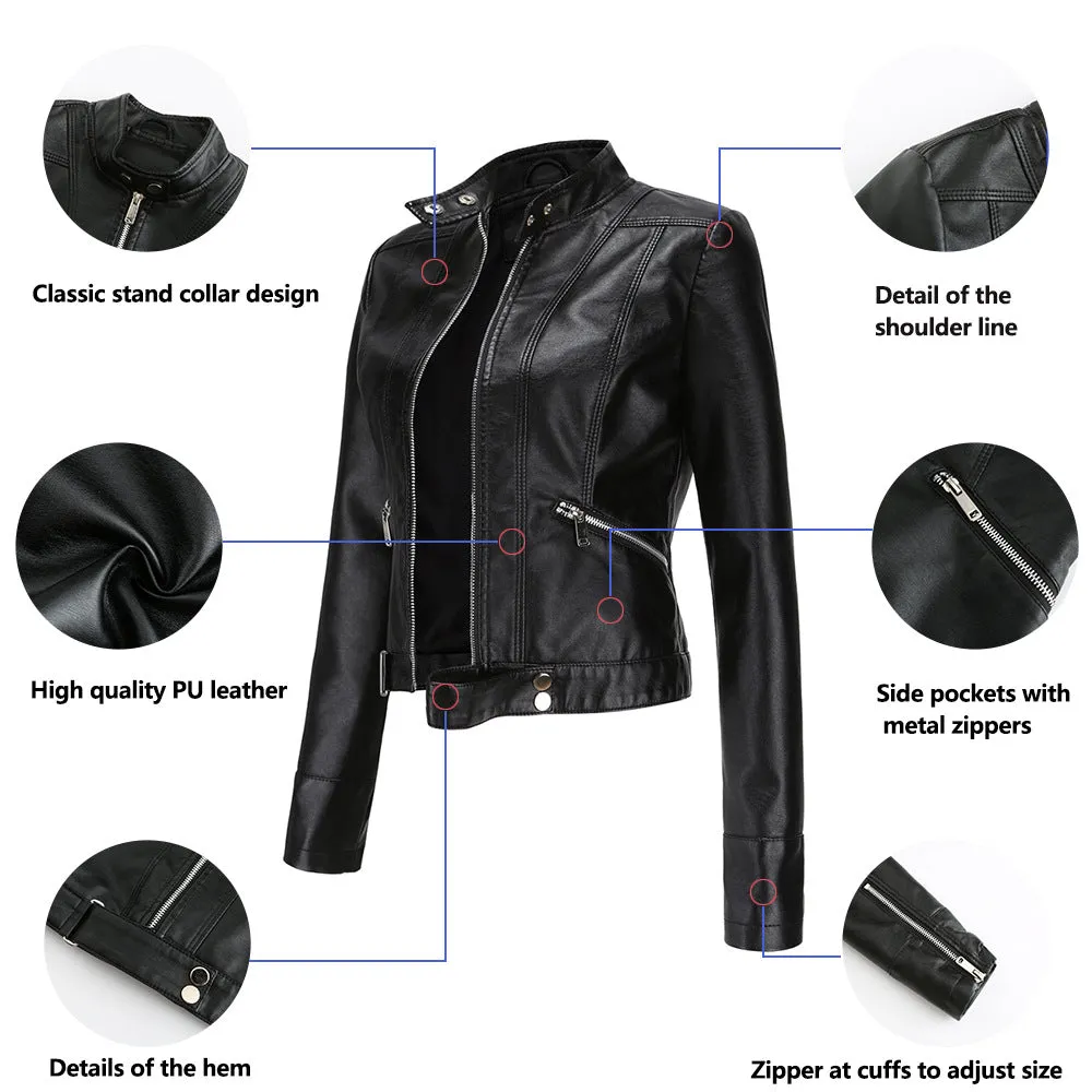 Women Casual Thin Leather Short Jacket