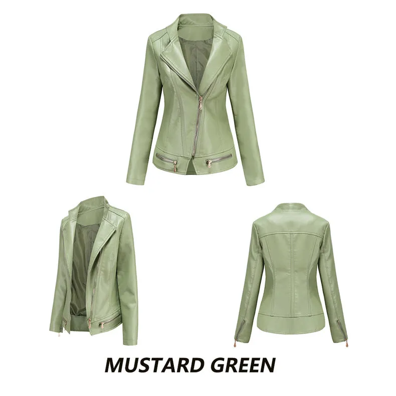 Women Faux Leather Thin Jacket