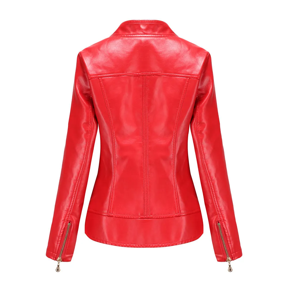 Women Faux Leather Thin Jacket