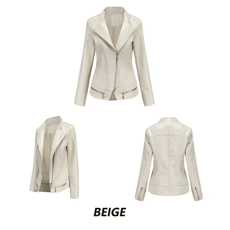 Women Faux Leather Thin Jacket