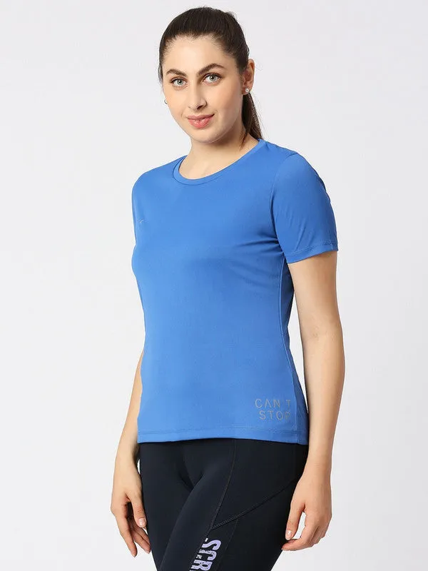 Women Ink Blue Solid Regular Fit Sports T-Shirt - Ventura Tee-IB