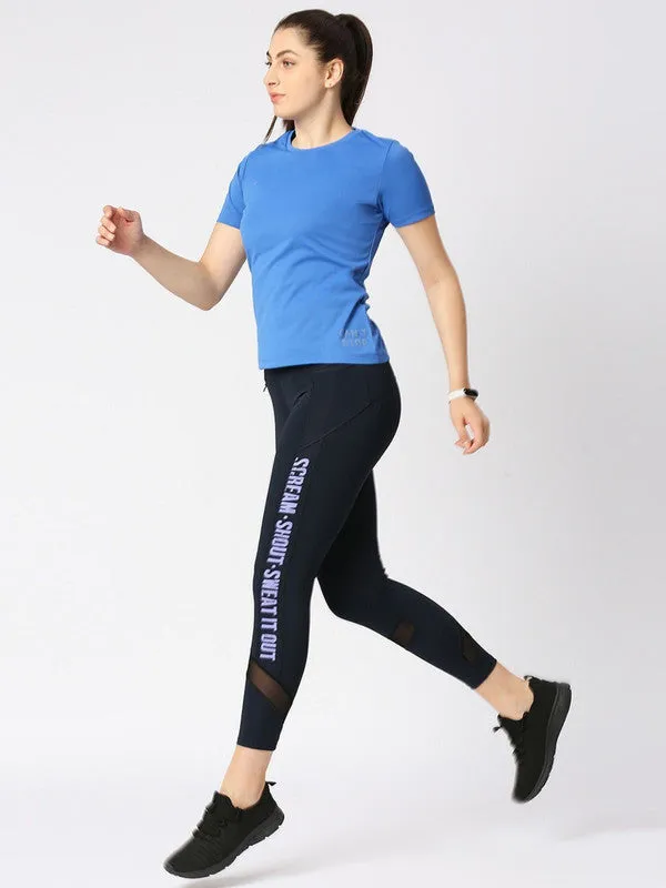 Women Ink Blue Solid Regular Fit Sports T-Shirt - Ventura Tee-IB