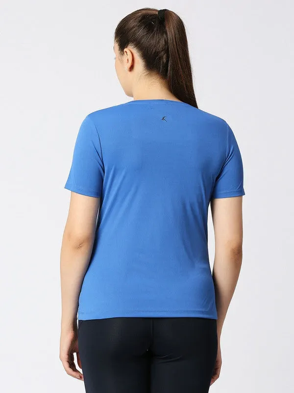 Women Ink Blue Solid Regular Fit Sports T-Shirt - Ventura Tee-IB