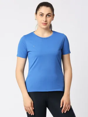 Women Ink Blue Solid Regular Fit Sports T-Shirt - Ventura Tee-IB