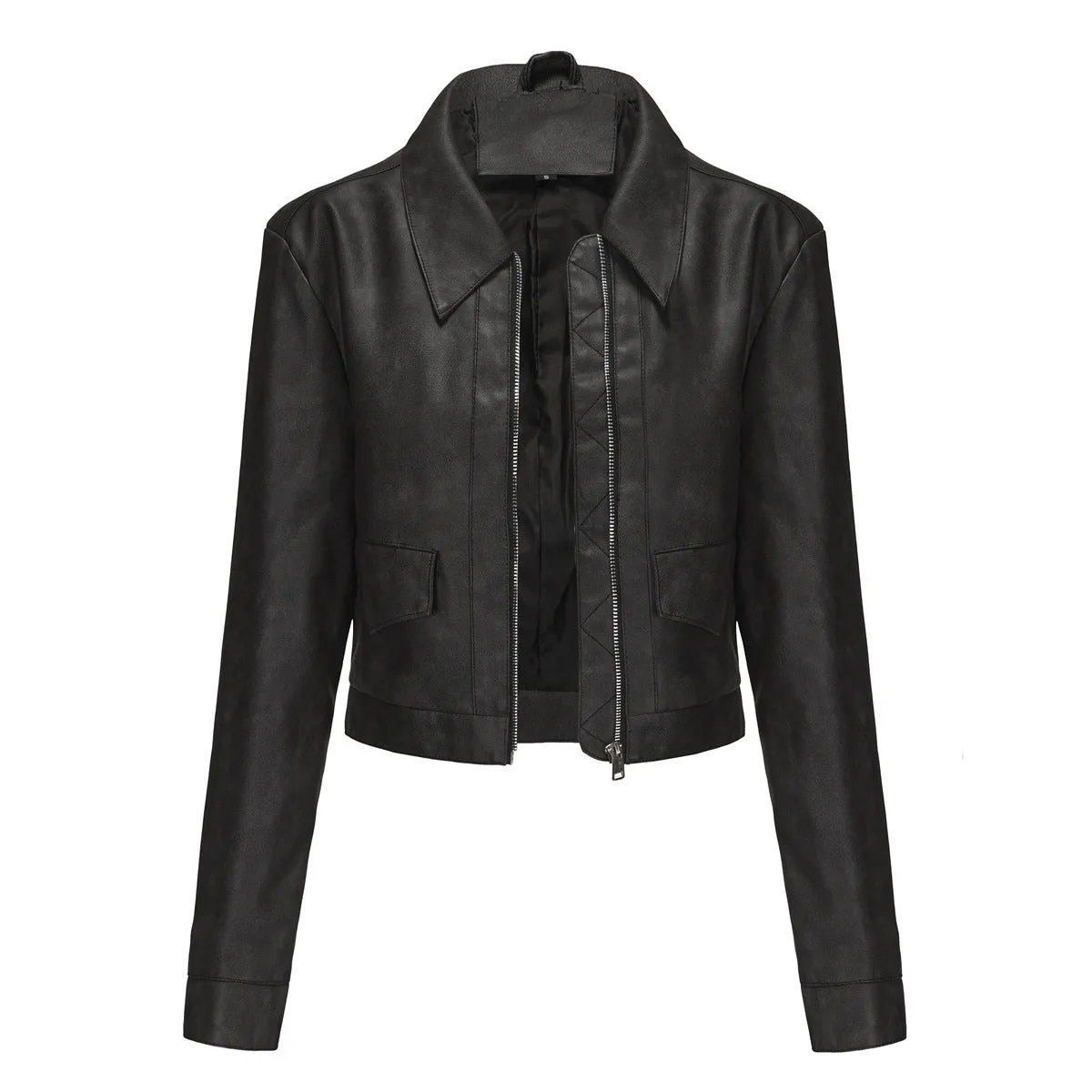 Women Long Sleeved Casual Thin Leather Jacket