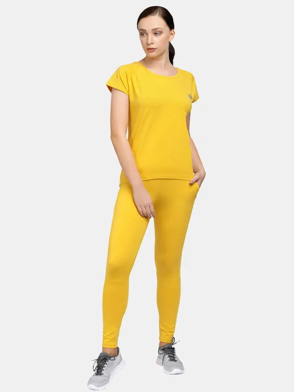 Women Mustard Solid Tops & T-shirts-Space Tee-MS