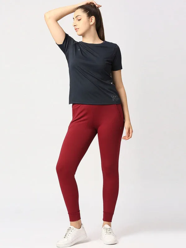 Women Navy Blue Solid Regular Fit Sports T-Shirt - Ventura Tee-NY