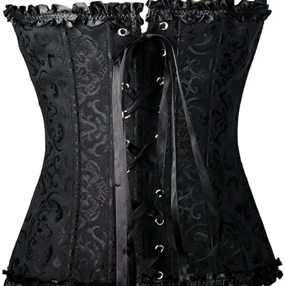 Women Sexy Floral Boned Corset Overbust Body Shaper Bustier  G-String Set