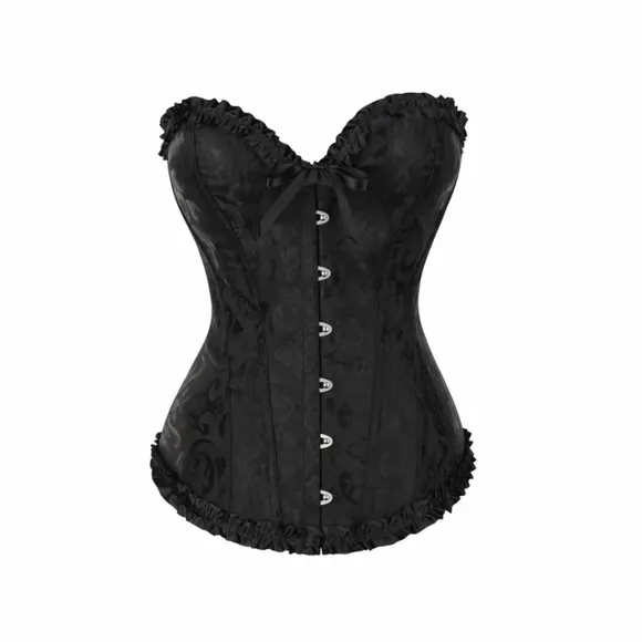 Women Sexy Floral Boned Corset Overbust Body Shaper Bustier  G-String Set