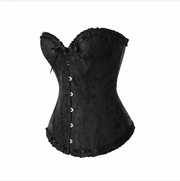 Women Sexy Floral Boned Corset Overbust Body Shaper Bustier  G-String Set