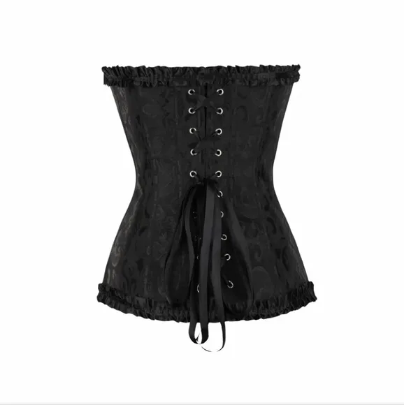 Women Sexy Floral Boned Corset Overbust Body Shaper Bustier  G-String Set