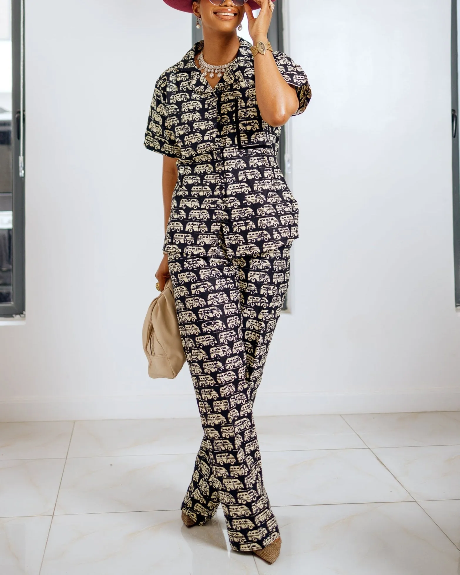 Women's Casual Print Pants Tops Two-Piece Set