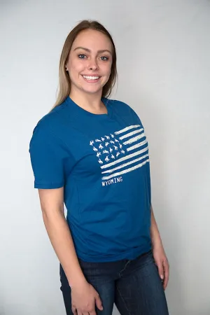 Wyoming Bucking Bronco Flag-Short Sleeve Tee Shirt-Cool Blue