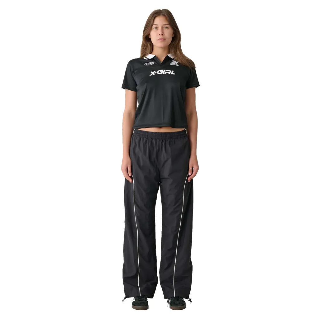 X-GIRL SOLID FOOTBALL SS POLO SHIRT - BLACK/WHITE