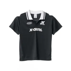 X-GIRL SOLID FOOTBALL SS POLO SHIRT - BLACK/WHITE