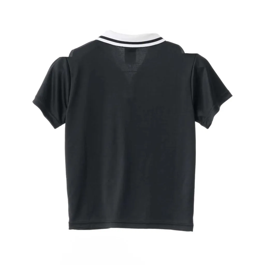 X-GIRL SOLID FOOTBALL SS POLO SHIRT - BLACK/WHITE
