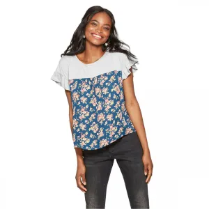 Xhilaration Women's Short Sleeve Knit to Woven Top Shirt Blouse