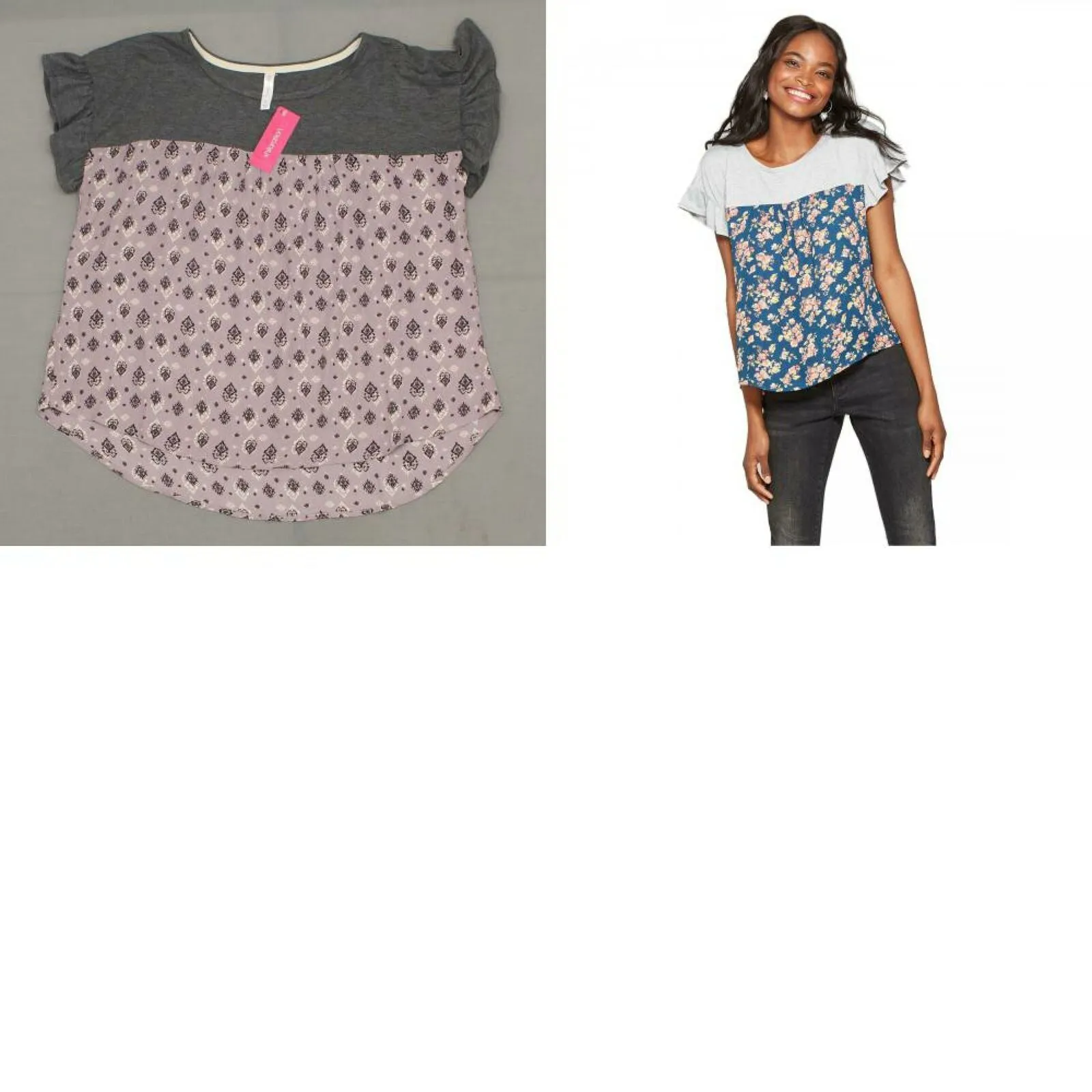 Xhilaration Women's Short Sleeve Knit to Woven Top Shirt Blouse
